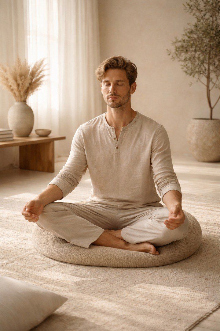 Persona meditando en silencio en un espacio luminoso